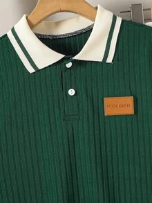 SHEIN 大童男孩短袖 Polo 衫與長褲套裝，適合生日派對、婚禮、畢業典禮與返校，秋季穿著 - 墨綠色 - 查看 5
