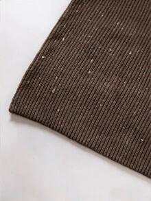 SHEIN 新款秋季精緻不對稱鏤空高領女款華夫格針織毛衣 落肩 泡泡袖口 S - 咖啡棕 - 查看 7