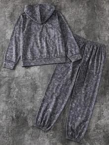 SHEIN 兒童青少年男孩休閒雪洗灰色連帽衛衣套裝，包含連帽衫與慢跑運動長褲，適合秋冬、上學、家庭聚會、度假、派對，秋季穿搭、冬季穿搭，男孩兒童套裝 - 彩色 - 查看 4