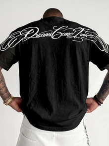 GymBeat Men Muscle Fit Workout T-Shirt, American Style Back Graffiti Letter Print Oversized Short Sleeve - Multicolor - View 2