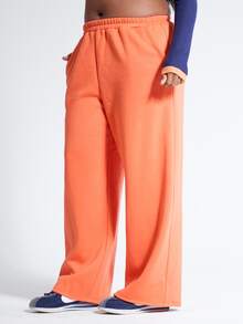 MUSERA Plus Size Orange Mid Rise Baggy Straight Leg Jogger Sweatpants Fall Autumn Winter Women Outfit Day Outfit Casual - Orange - View 3