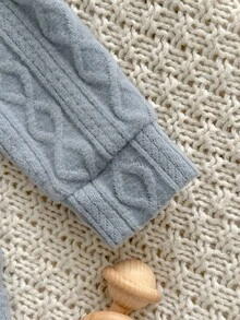 SHEIN 男嬰純色紋理針織前開扣連身衣 - 藍色 - 查看 6