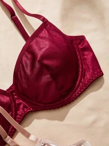 EverLounge Multi-Color Assorted Elegant Women's Lingerie Satin Silky Underwire Bra Sexy Bra 3 Pieces Set - Multicolor - View 5