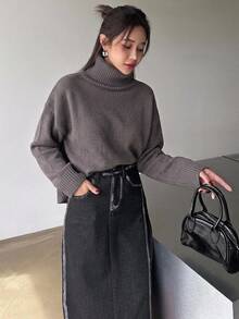 DAZY 女款秋冬百搭休閒純色高領毛衣 - Volcanic Gray - 查看 3