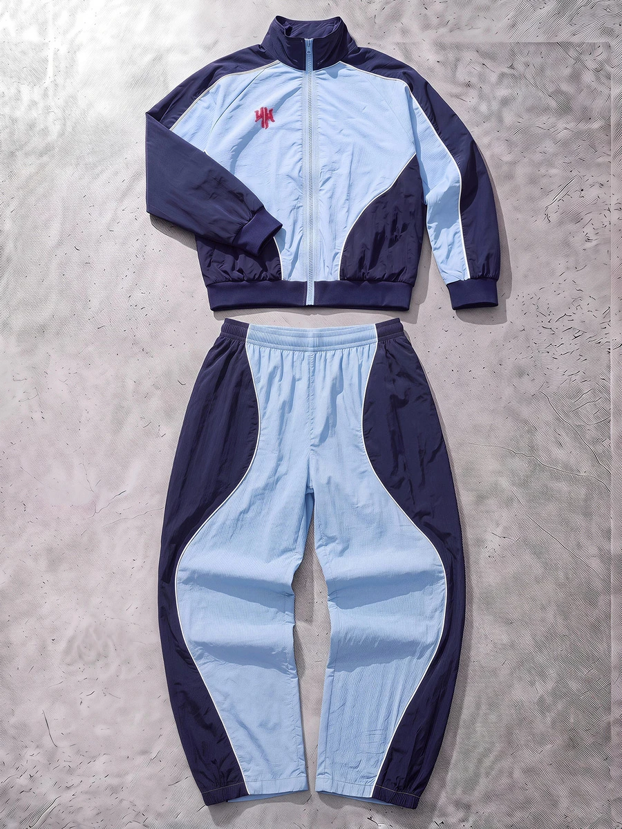 SHEIN Tween Boy Two Tone Letter Graphic Raglan Sleeve Zipper Up Placket Jacket & Wide Leg Pants Set