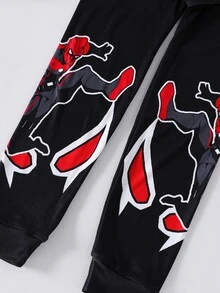 SHEIN 青少年男孩卡通印花長袖上衣與長褲休閒日常居家睡衣套裝 - 彩色 - 查看 3