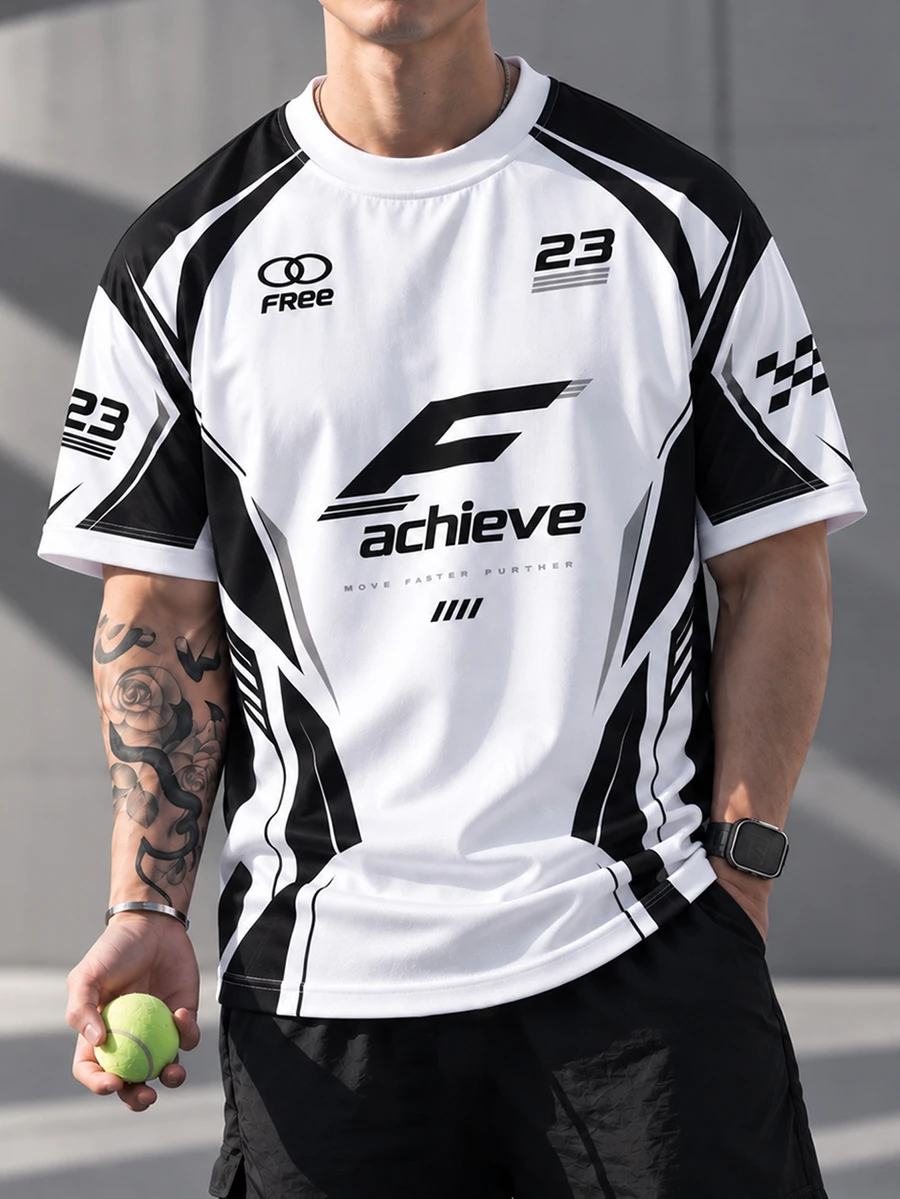 Gritte Field Men's Letter Print Short Sleeve Casual Fitness Sports T-Shirt - Multicolor - View 1