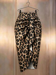 Franclia Leopard Print Ruched Asymmetrical Hem Skirt - Multicolor - View 2