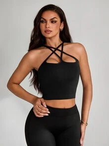 Slayform Slayform Seamless High Elasticity Sports Fitness Yoga Tank Top, Ribbed Criss-Cross Strap Design - Black - View 5