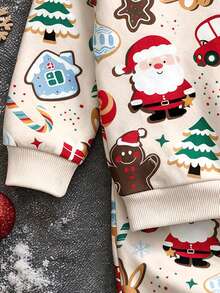 Infant Toddler Round Neck Casual Comfortable Set, Classic Christmas Element Pattern Print, Cute Christmas Reindeer Pattern Print, Classic Christmas Candy Pattern Print, Classic Christmas Gingerbread Man Pattern Print, Christmas Snowman Pattern Print, Classic Christmas Tree Pattern Print, Suitable For Autumn/Winter, Suitable For Christmas - Multicolor - View 6