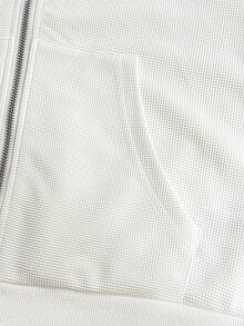 INAWLY Women's Solid Color Zipper Front Casual Drawstring Minimalist Versatile Sweatshirt - White - View 8