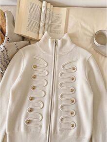Story & Sage Cardigan Rajut Lengan Panjang Kasual Wanita dengan Desain Kancing - Aprikot - View 4