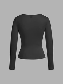 SHEIN EZwear 2件組女款純色方領長袖休閒百搭T恤 - 彩色 - 查看 3