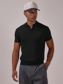 Musero Muscle Fit Knit Polo Neck Top Spring Summer Essentials - Black - View 1