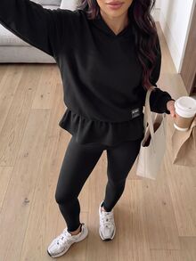 Solavon Women's Letter Print Hoodie And Leggings Sports Set - Black - View 7