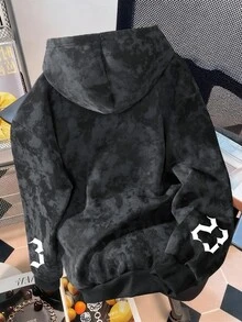 Manfinity Hypemode 男士字母與花卉圖案休閒日常連帽衫 - 黑色 - 查看 2