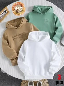 SHEIN 大童男孩字母圖案秋季運動衫 3件套 - 彩色 - 查看 5