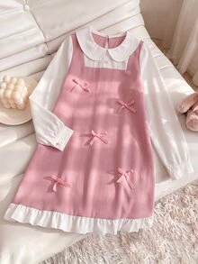Dazy Kids Tween Girl Bow Decor Colorblock Casual Daily Summer Dress - Pink - View 1