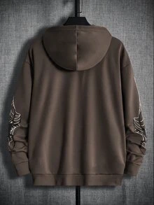Manfinity RebelGame Áo hoodie nam dáng rộng in họa tiết mạng nhện, khóa kéo, không kèm áo thun - Cà phê nâu - Xem 8