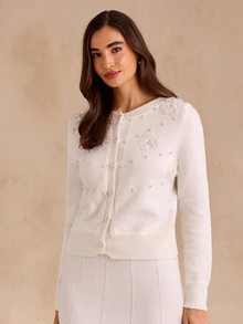 Enchnt Premium Winter Romantic Women's Elegant White Pearl Decor Wool Knit Cardigan,Casual Outfits,Daily Outfit,Formal Outfits,Going Outfits,Christmas - White - View 5
