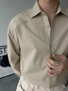 DAZY Spring/Autumn Solid Color Commuter Korean Style Men's Shirt - Apricot - View 6