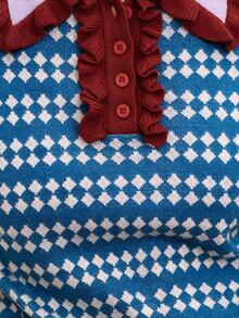 Nöista Women's Geometric Pattern Polo Collar Long Sleeve Casual Sweater - Blue - View 10