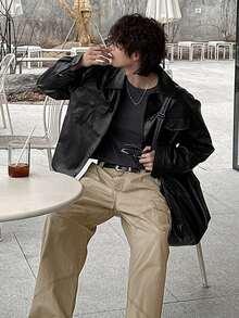 DAZY Celana Jeans Kargo Pria Model Lurus Warna Khaki Washed Distressed untuk Musim Semi/Gugur - Khaki - View 5