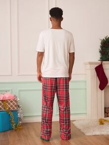 Chillnights Couples Cute Cow Cartoon Print Men's Loungewear Set - Red and White - View 4