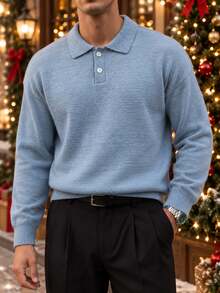 Manfinity Hypemode Men's Solid Color Casual Versatile Daily Wear Long Sleeve Sweater - Baby Blue - View 4