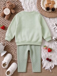 Baby Girls Heart Patchwork Sweatshirt & Straight Pants Set, Cream & Brown, Polka Dot (2 Pcs) Fall Winter - Multicolor - View 2
