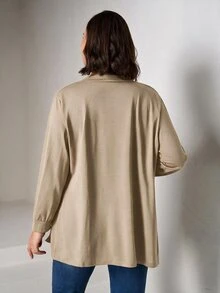 Chikora Plus Size Black Knit Pocket Loose Fit Cardigan With Pockets,Business Casual Woman Winter Fall Autumn - Camel - View 3