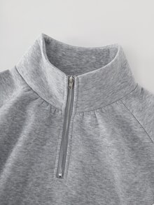 LUMIGAL Oversized Half-Zip Ruffle Hem Crop Jacket And Wide Leg Full Length Co-Ord Two Pieces Set Fall/Winter - Light Grey - View 4