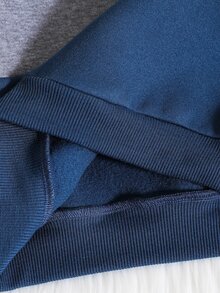 SHEIN 小男孩通用版寬鬆配色抓絨內裡加厚圓領套頭運動衫，休閒舒適校園風，適合秋冬、開學季、家庭聚會、生日派對、拍照、度假、假日、運動風格 - 彩色 - 查看 7