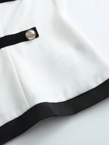 GlowEve Bộ áo thun cổ giả viền tương phản & quần ống đứng - Đen và trắng - Xem 5