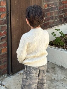 Hapijoa 嬰兒/幼兒（男童）圓領麻花編織卡通刺繡長袖純色毛衣 - 白色 - 查看 4