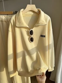 Comfortcana Plus Size Women Casual Home Wear Daily Outing Autumn/Winter Sweatshirt And Pants Set - Light Yellow - View 4