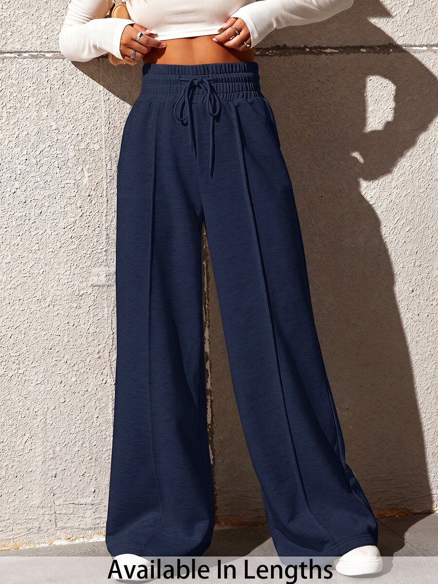 SHEIN Tall CURVE 大尺碼女款休閒寬鬆直筒長褲 秋季 - Infinite Blue - 查看 1