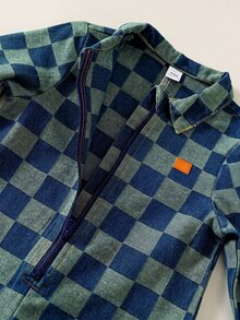SHEIN Baby Boy Checkered Zipper Front Denim Jumpsuit - Multicolor - View 5