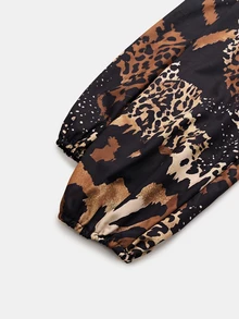 LanaWest CURVE Plus Size Women's Leopard Print Colorblock Casual Daily Summer Dress - Brown - View 4