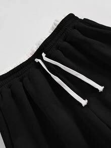 SHEIN 青少年男孩休閒舒適百搭拼色腰部直筒長褲 - 黑色 - 查看 4