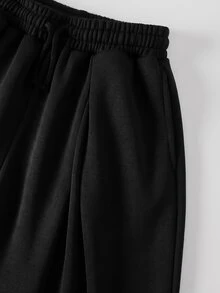 SHEIN 少女純色抽繩腰休閒百搭日常穿著長褲 - 黑色 - 查看 6