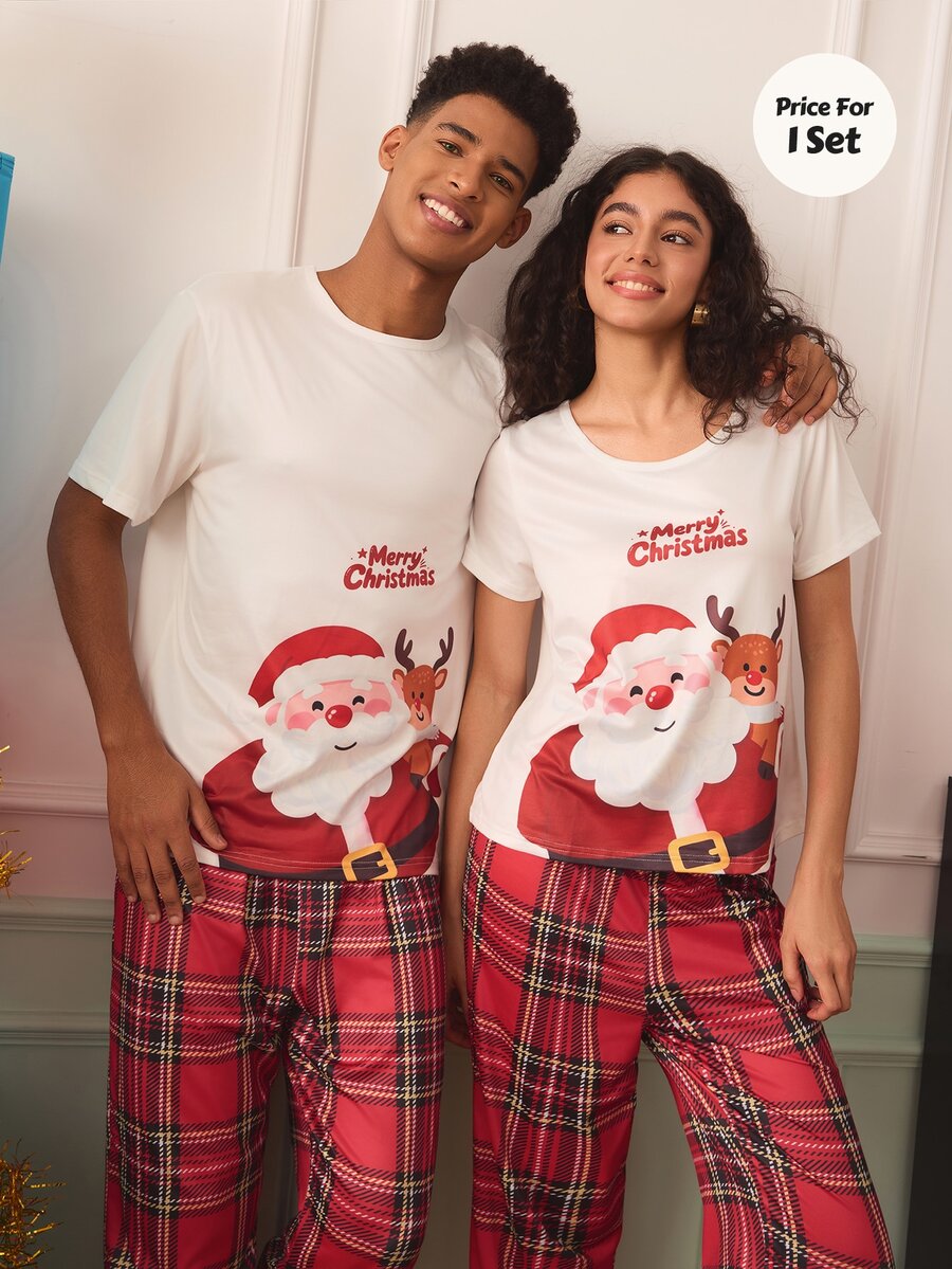 Chillnights Couples Cute Cow Cartoon Print Men's Loungewear Set - Red and White - View 1