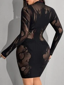 Whyspr Plus Size Women's Hollow Out Sexy Date Dress Fall - Black - View 2