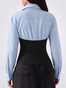 LYSMO Women's Contrast Color Lapel Long Sleeve Slim Fit Casual Shirt - Multicolor - View 2