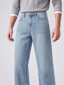 QuarKem Men's Light Wash Blue Denim Jeans Slim Straight Leg Pants - Light Wash - View 7
