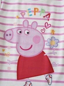 Peppa Pig X SHEIN Young Girl Striped Print Round Neck Short Sleeve Ruffle Hem Cute Dress Peppa Pig - Pink - View 9