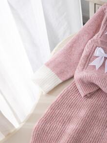 SHEIN Setelan Rajut 2 Potong untuk Anak Perempuan, Kerah Peter Pan, Pita, Rajut Kabel, Blok Warna, Gaya Putri, Musim Semi/Musim Gugur, Rok, Atasan Kardigan, Pakaian Manis untuk Anak Perempuan - Berwarna merah muda - View 8