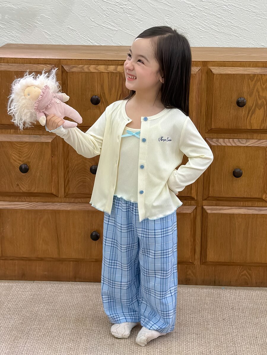 Dazy Kids Infant (Girl) Solid Color Casual Long Sleeve 3 Pieces Set Loungewear - Apricot - View 1