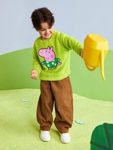 Peppa Pig X SHEIN Young Boy Round Neck Long Sleeve Cute Plush Sweatshirt - Green - View 5