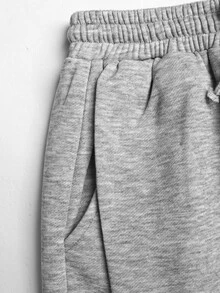 SHEIN 青少年女孩休閒極簡寬鬆軟厚連帽衛衣與寬腿運動褲2件套，附抽繩口袋，適合秋冬日常、街頭風、外出、慵懶休閒、嘻哈、Y2K - 灰色 - 查看 8